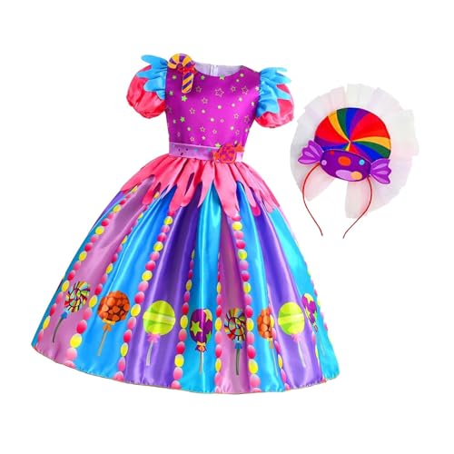 Candy Crewneck Princess Dress for Girls - Rainbow Lollipop Dress for Birthday & Wedding Pretend Play, 120