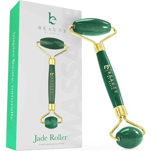 Beauty by Earth Jade Roller for Face - Smoothes Fine Lines & Wrinkles, Face Massager Skin Care Tools with Small Eye Roller for Puffy Eyes, De-Puffing & Firming Facial Tool, Self Care Gifts for Women