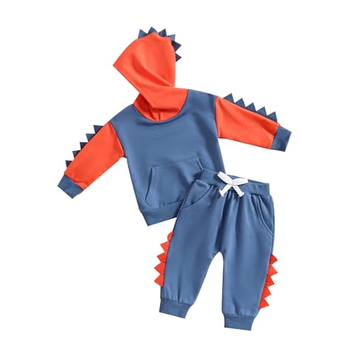 PUHHAPIEY Baby Boy Clothes Toddler Fall Winter Outfits Dinosaur Long Sleeve Hoodies Tops & Jogger Pants Sweatsuit (Blue, 2-3T)