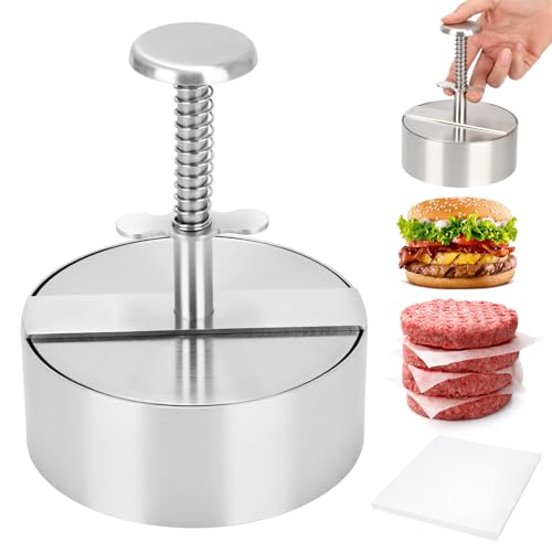 BSDLZCH Burger Press, Hamburger Press Patty Maker with 100 Free Patty Paper, 4.5 inch Hamburger Patty Maker, 304 Stainless Steel Patty Press Making Mold for Meat Beef BBQ and Homemade Hamburger