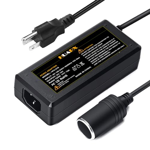 HUAPX 120W 10A AC to DC Converter,110v to 12V Car Cigarette Lighter Socket AC/DC Power Supply Adapter Transformer for Tire Inflator Pump,RV Refrigerator,Vacuum Cleaner Car Accessories(10A-3Pin)