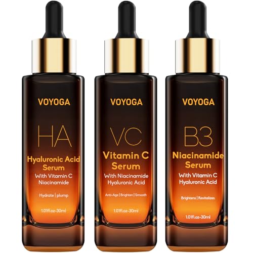 Hyaluronic Acid Face Serum,Vitamin C Facial Serum,Niacinamide Serum,Facial Skin Care Set Serum for Plumping,Anti-Aging/Wrinkle,Brightening,Ultra-Hydrating Hyluronic Acid Serum- Pack of 3,All Skin Type