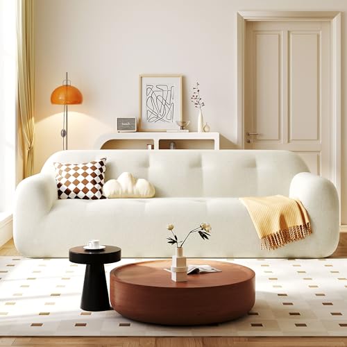 Elegant 85.8" Wide Chenille Fabric 3-Seater Sofa with Tufted Style and Powder-Free Foam, Pocket Spring for Extra Comfort, 23.6" Seat Depth,for Living Room (Beige#T)