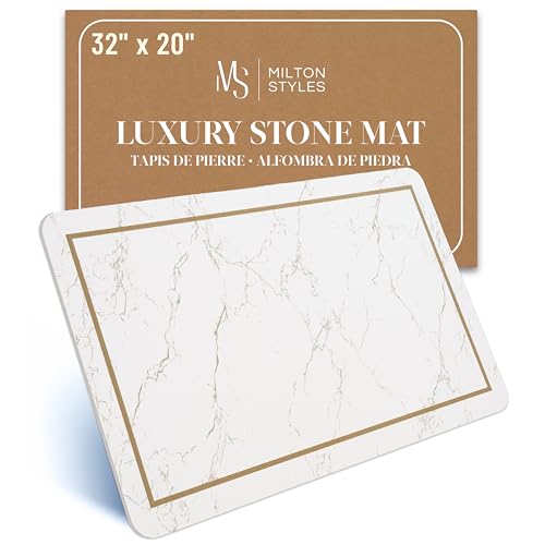 Stone Bath Mat Large, 32" x 20" – Super Absorbent Stone Bath Mats for Bathroom, Quick-Drying Diatomaceous Earth Bath Mat Large XL, Modern Diatomite Mat Easy to Clean, White Modern Marble