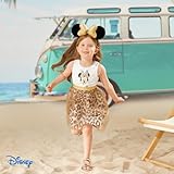 Disney Minnie Mouse Girls Dress Leopard Print Tulle Skirt Glitter Waistband Sleeveless Summer Outfit School Holiday Clothes Brown 6-7 Years