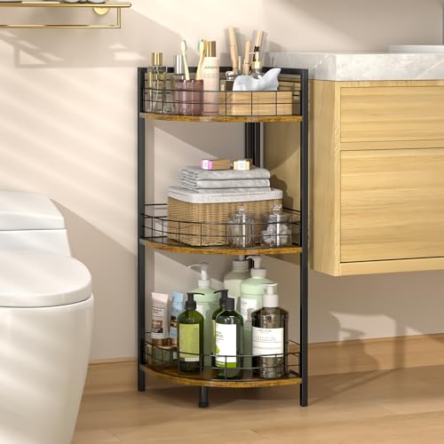 DAOUTIME Bathroom Standing Shelf, 3 Tier Open Floor Shelves, Free-Standing Shelf Units, Triangular Curved Corner Shelf Stand for Small Space, Ideal for Bathroom,Kitchen,Vanity Storage and Organizer