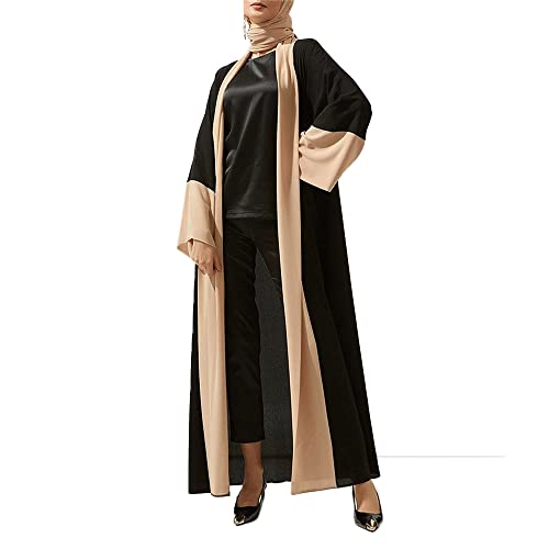 PolyJolly Black and Brwon Robes for Woman Dubai Sadui Muslim Chiffon Abaya Dress Modest Eid Clothes with Headwrap
