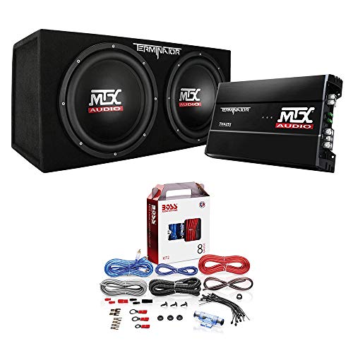 MTX 12 Inch 1200 Watt Dual Car Subwoofer Audio and Amplifier Bundle with BOSS Audio Systems KIT2 Amplifier Installation Wiring Kit