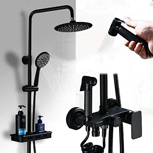 All-copper European-style Black Shower Set Wall-mounted Home Booster Spray Head With Four-speed Spray Gun