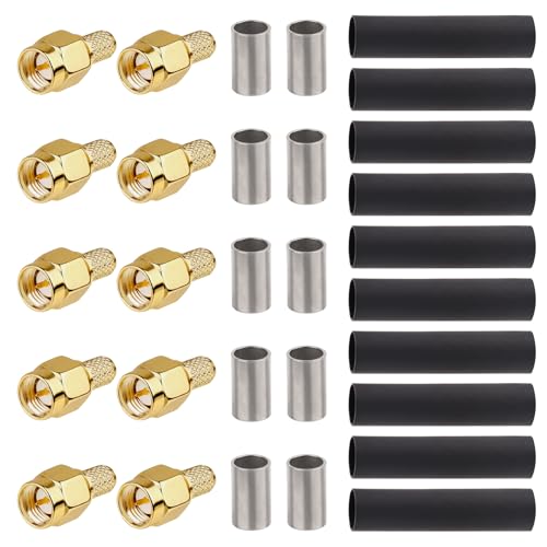 MOOKEERF SMA Male Crimp Connector,SMA Male Plug Crimp RF Connector for RG58 RG142 RG400 LMR195 Coaxial Cable,10 Pack