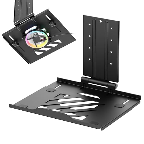 AVLT Adjustable Laptop Tray with Support for 120mm Fan Compatible with VESA 75x75 Monitor Arm - Fits Up to 17 Inch Laptop - Black (Fan Not Included)
