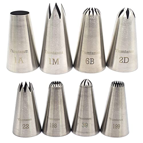 Tumtanm Open Star Piping Tip,8 Pack Stainless Steel Large piping nozzles Tip Set for Baking and Cakes