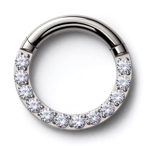 BodyBonita G23 Titanium 12G CZ Septum Rings PA Nose Hoops Clicker Ear Weights for Stretched Ear Piercing Jewelry 10mm Silver