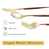 120pcs Gold Plastic Silverware, Gold Disposable Cutlery with Wood Grain Handle Include 40 Forks, 40 Spoons, 40 Knives, Elegant Disposable Silverware for Wedding, Party, Gathering, Daily Use