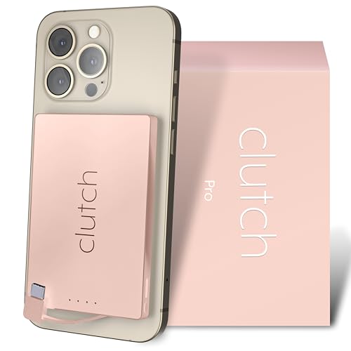 Clutch - Pro USB-C Portable Charger - Compatible with iPhone 15, 16 & Android Devices - Power Bank Magnetic Battery - TSA Travel Approved - USB Rechargeable - Built-in Cable - 5000 mAh - 3.7oz - Pink