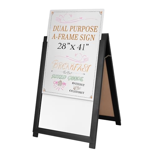 Ilyapa 2 in 1 A Frame Sign Holder and Chalkboard Easel - Dual Sided Magnetic Chalk Board - Display for Businesses Outdoor - 28x41 - Black