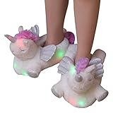 Millffy Women's Light Up Slippers Girl's Plush Footwarmer Slipper Glow in The Dark led Plush Slippers Home Shoes (4-6, Unicorn)