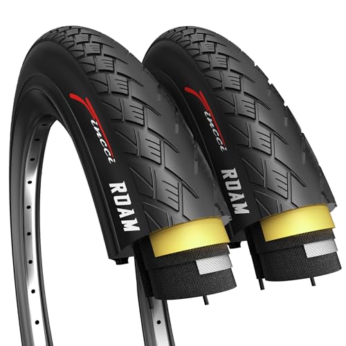 Fincci Pair 700x38c Bike Tire - Semi-Slick 700c Bike Tire - Gravel Foldable Kevlar 40-622 Puncture Resistant Bike Tires 1 mm Nylon, Urban 700c Wheelset for Electric, Hybrid, Road, City Touring Bikes