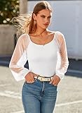 DOROSE Women's Sheer Mesh Long Sleeve Tops Blouse White XL