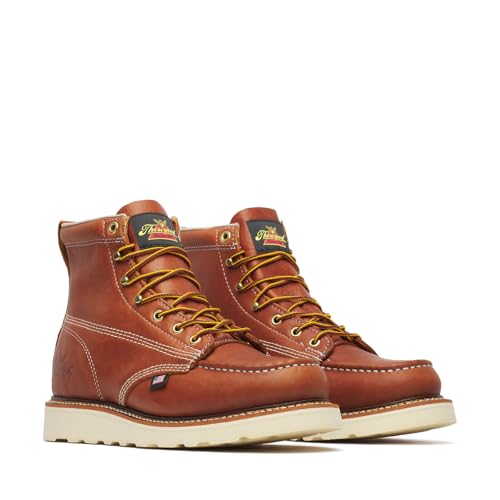 Thorogood American Heritage 6” Moc Toe Work Boots for Men - Soft Toe, Premium Full-Grain Leather with Slip-Resistant Wedge Outsole and Comfort Insole; EH Rated, Tobacco - 12 D