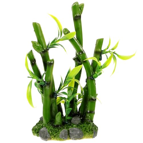 POPETPOP Aquarium Bamboo Plant Decor, Resin Artificial Bamboo Plant with Base, Green Aquatic Plant for Fish Tank Landscape Decor