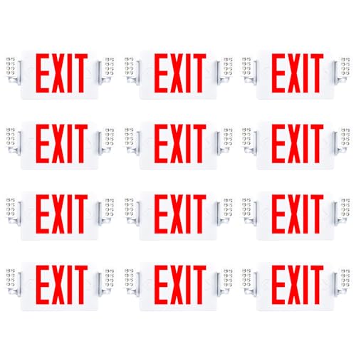 Sunco 12 Pack Exit Signs With Emergency Lights, Two Adjustable LED Lights With Backup Battery, Red, 94V-0 Fire Resistant, 120-277V, Wall Or Ceiling Mount, Commercial Grade Double Sided UL