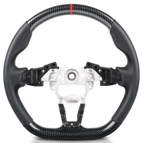 FITOLIZAA Steering Wheel for MX-5 2015-2024/Fiat 124 Spider 2016-2024 Hydro Dip Carbon Fiber Steering Wheel with D-shaped Flat-bottom Preforated Leather Grip Red Hand-Stitched