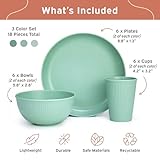 Wheat Straw Dinnerware Sets for 6, Microwave and Dishwasher Safe, Reusable and Durable, Unbreakable Cups, Plates and Bowls Sets, Lightweight Dishes for Kitchen, RV, Camping, Kids, 18-piece Sage