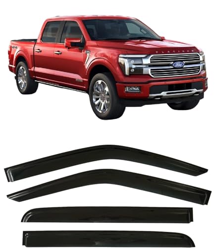 2015-2025 Tape-On Side Window Deflector Visors for Ford F150 SuperCrew (Crew cab) XL XLT Lariat King Ranch Platinum Limited Lightning Dark Tinted Rain Guards 2018 2019 2020 2021 2022 2023 2024