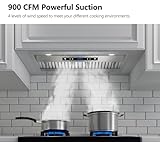 IKTCH 42 inch Built-in/Insert Range Hood 900 CFM, Ducted/Ductless Convertible Duct, Stainless Steel Kitchen Vent Hood with 2 Pcs Adjustable Lights and 3 Pcs Baffle Filters with Handlebar(IKB02-42'')