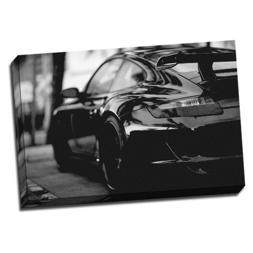 Panther Print Large Modified Porsche 911 Turbo Black & White Framed Canvas Picture Wall Art Print 20X30 Inches A1 50.8 x 76.2 cm