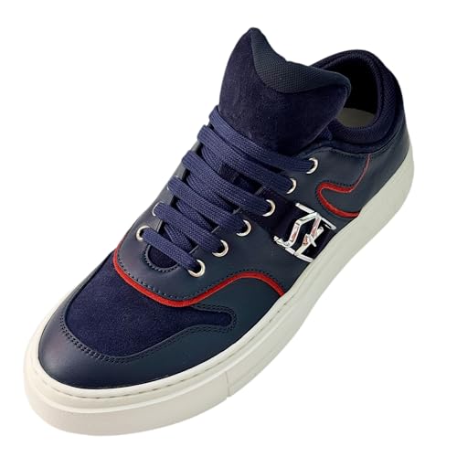 Ferragamo New Noris Blue Navy Leather Low Top Men Shoes Sneakers Fashion (Salvatore (Blue, US Footwear Size System, Adult, Men, Numeric, Medium, 12)