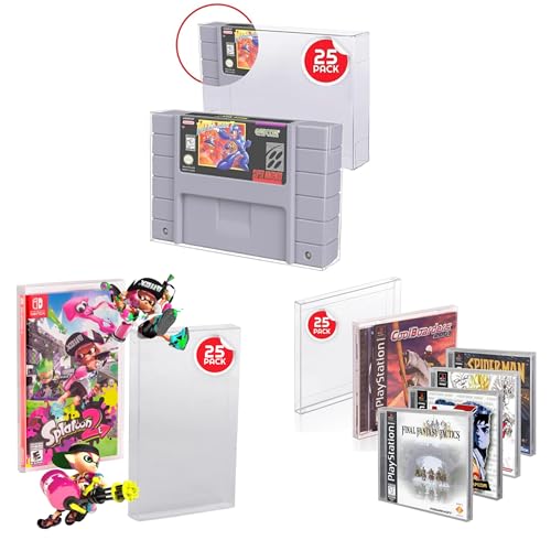 Game Box Protector for CD Jewel, PS1, SNES & Switch Games - Clear PET Case, Anti-Dust, Acid-Free, 0.35-0.40MM Thick, Bulk Pack of 25 for Retro & Modern Game Storage