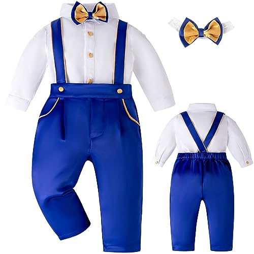Booulfi Toddler Suit for Boys 1st Birthday Wedding Ring Bearer Outfits Formal Gentleman Outfit Royal Blue Toddler Tuxedo First Communion Suits for Baby Boys Clothes 12-18 Months