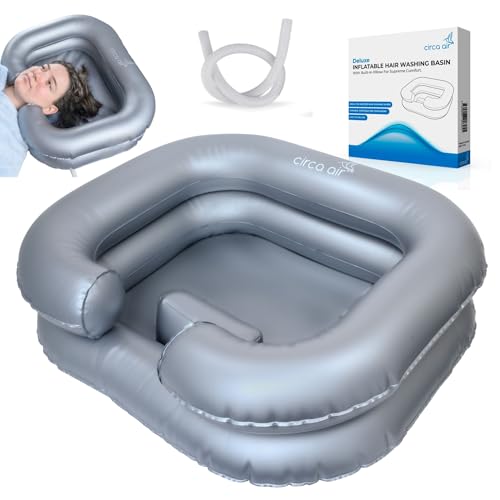 Circa Air Inflatable Hair Washing Basin For Bedridden - Wash Hair In Bed With Inflatable Shampoo Basin. Portable Shampoo Bowl With Pillow, Portable Hair Washing Station For Locs Detox
