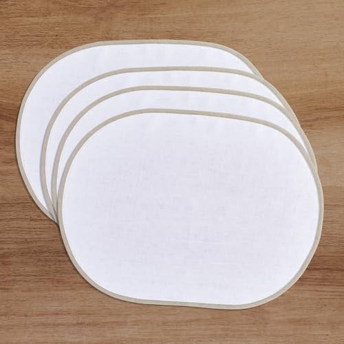 Solino Home Linen Placemats 14 x 19 Inch - 100% Pure Linen Natural and White Oval Cloth Placemats Set of 4 - Washable Fabric Place Mats for Dining Table - Chloe