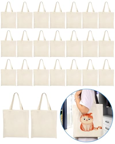 Lzerking Canvas Tote Bag Bulk 24 Pack 14x15 Inches Sublimation Tote Bags, 10oz Lightweight Medium Reusable Grocery Shopping Cloth Bags for Heat Transfer Vinyl