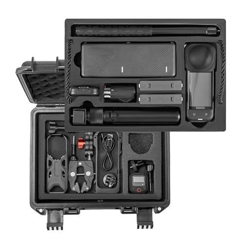 Organizer Case for Insta360 X5, Double Layers Large Capacity IP67 Waterproof Travel Hard Carrying Case for Insta 360 X5 114cm Invisible Selfie Stick Accessories