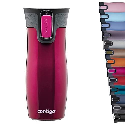 Contigo West Loop Autoseal Travel Mug, Stainless Steel Thermal Mug, Vacuum Flask, Leakproof Tumbler, Coffee Mug with BPA Free Easy-Clean Lid, 470 ml, Raspberry