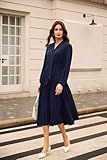 GRACE KARIN Womens 2024 Fall Long Sleeve V Neck Pleated A Line Dress Flowy Bow Tie Neck Casual Dresses Navy Blue