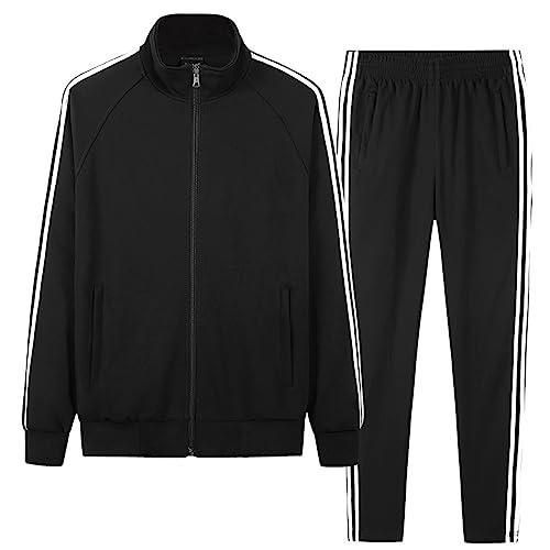 Sun Lorence Men's Casual Sweat Suit Set Full Zip Tracksuit for Jogging Running Sports Black XL