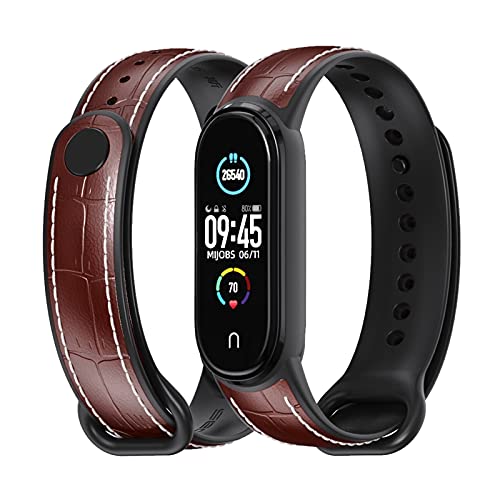 CYTSH Strap For Mi Band 5 6 Strap Genuine Leather For Band 5 Bracelet Miband 5 Replacement Watch band (Color : Brown2 Black, Size : For Amazfit 5)