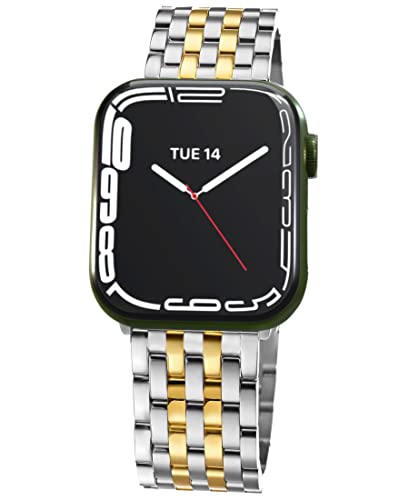 Seven-link Watch Bands for Apple Watch 10,Se,9,8,7,6,5,4,3,2,1 for Women, Dressy Stainless Steel Metal Band for Apple Watch 40mm 41mm 42mm 38mm for iWatch, Two-Tone Silver/Gold
