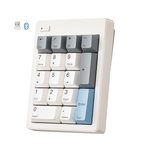 Wireless Mechanical Number Pad, Bluetooth 5.0&2.4G Wireless Dual Mode Hot Swappable Numeric Keypad,17 Keys Gasket Numpad, Ten-Key with PBT Keycaps for Laptop/PC/TKL Keyboards(Beige, Linear Switch)