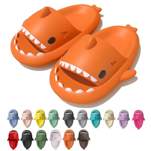 rosyclo Shark Cloud Slippers, Shark Cute Slides for Women Man,Summer Slipper Sandals for Boys Girls Spa Platform Shoes Non-Slip Beach Open Toe Beach Sandals Shower Couple Shoes, Orange, 8.5-9