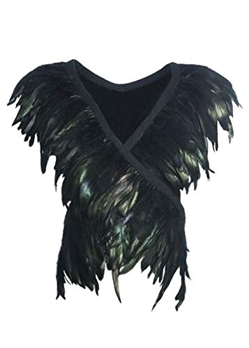 L'VOW Feather Boa Ribbon Punk Gothic Shawl Crow Witch Costume for Halloween（Black）