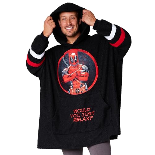 Marvel Blanket Hoodie for Men and Teenagers, Cosy Oversized Fleece Hoodie (Black Deadpool)