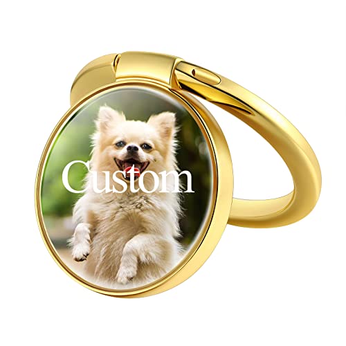 Ring Holder for Cell Phone Gold Metal Custom Photo Finger Grip Bracket Kickstand Strong Adhesive Paste on Any Phone Cases Compatible with Most Smart Phone Tablet