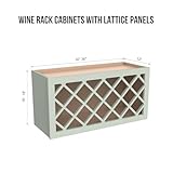 CozyHommie Solid Wood RTA Wine Bottle Rack Wall Cabinet with Lattice Panels Wine Holder Wine Storage Cabinet for Bar, Pantry, Wine Cellar Basement Countertop Mocha (Jade Green, 30”W × 12”D × 18”H)