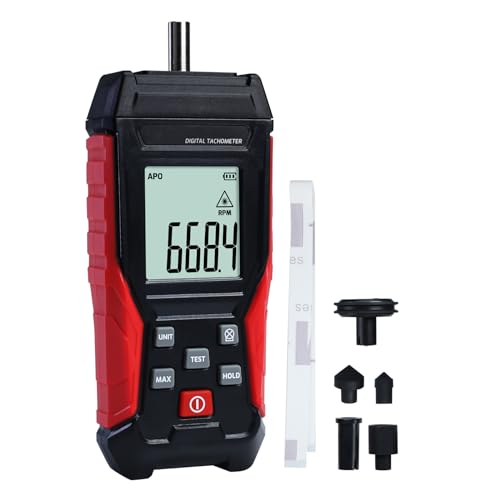 2-in-1 Digital RPM Tachometer | Non-Contact Photo Sensor Tachometer 3~99,999RPM and Contact RPM Gauge Tester 3~19,999RPM Tach Speed RPM Meter with 4 Contact Probes, Data Hold, Max/Min, Backlit LCD